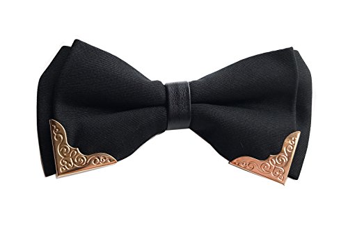 Men's Adjustable Black Golden Two Layer Neck Bowties Tuxedo Bow Ties Neck Wear