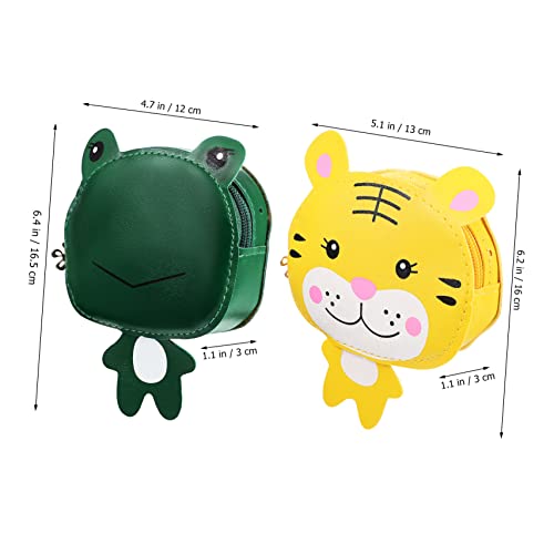 2pcs Cartoon Crossbody Bags for Girls Frog Tiger Design Coin Purse Pu Shoulder Strap Cute Animal Purses for Shopping and Travel3