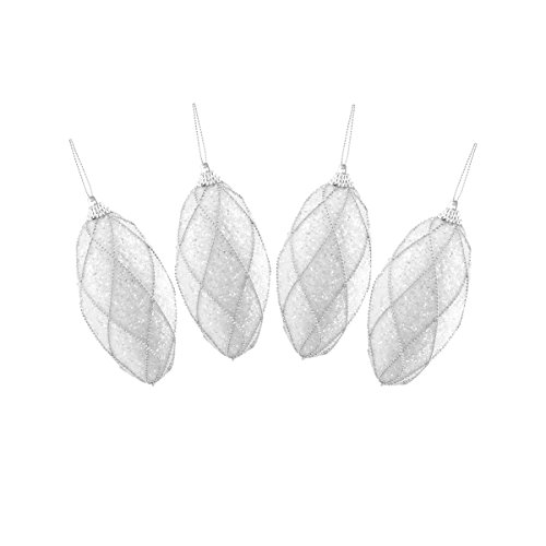 Northlight Set of 4 White and Silver Beaded Glittered Sequin Shatterproof Finial Christmas Ornaments 4.5