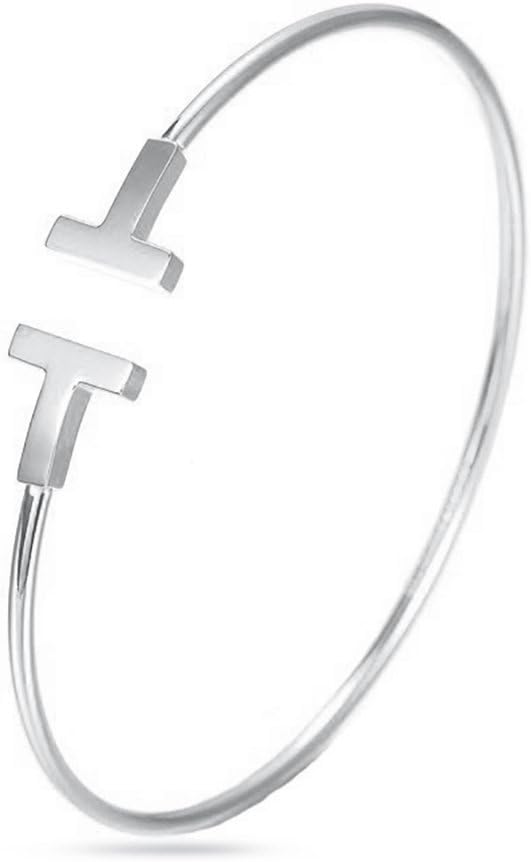 Double T Opening Adjustable Bracelet Inlaid Zircon Parallel Line Bangle Jewelry