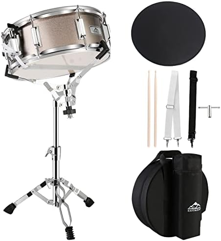 EASTROCK Snare Drum Set 14X5.5 inch for Students, Beginners with Gig Bag, Sticks, Stand, Drum Keys, Frosted Material Drum Skin, Champagne