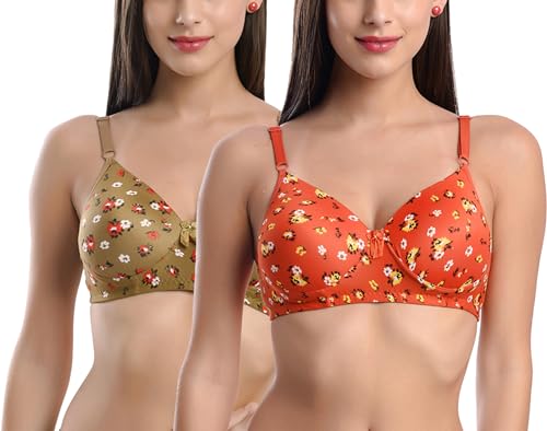 Image of FIMS - Fashion is my style Women Cotton Blend Floral Lightly Padded Bra Non-Wired Full Coverage Multicolor Cup- B