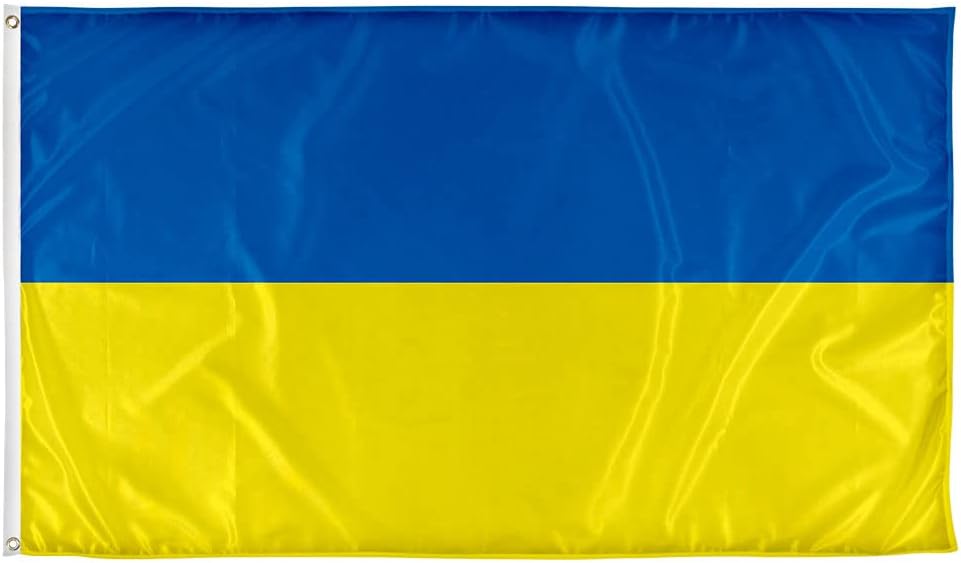 Vispronet 3ft x 5ft Ukraine National Flag – Indoor/Outdoor Decoration – Weather-Resistant Knitted Polyester – Metal Grommets - Printed in the USA (Flag Only)