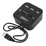 uxcell Blue LED Light 3 Port USB 2.0 HUB TF All-in-1 Combo Card Reader Black