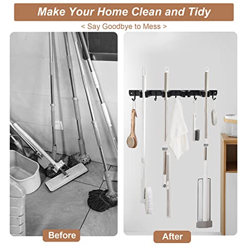 Bjiotun Black Toilet Paper Holder Wall Mount & Mop And Broom Holder With 4 Racks And 5 Hooks, 2 Pack Toilet Paper Holder & Stainless Steel Tool Organizer For Garage Garden Bathroom Laundry #TOP7