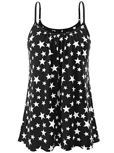 Image of Air Curvey Camisole for Women Bulid in Bra Casual Flowy Cami Adjustable Spaghetti Strap Tank Top Pleated Loose Fit S-XXXXL