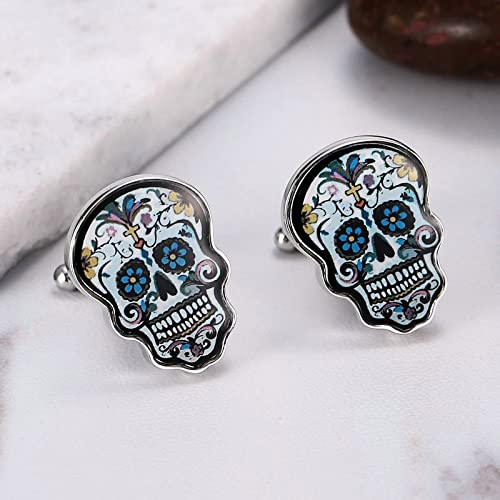 Manchetknopen en Stud Set, Mens Manchetknopen Vintage Rvs Schedel Vintage Smoking Manchetknopen Zakelijke Gift 2.9X1.8CM, Geen edelsteen - Image 4