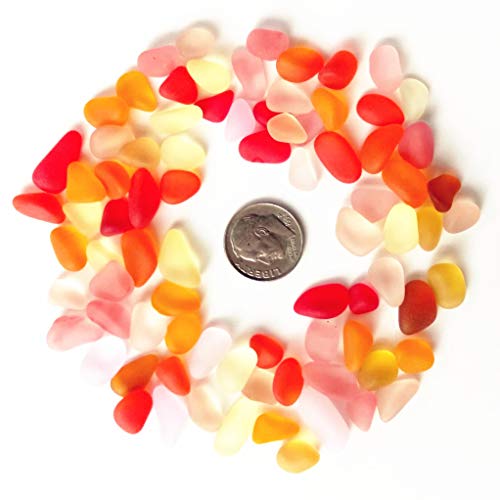 Lilyhandmade Sea Glass Beads/Beach Glass Beads for Jewelry Making (Small Size / 8-12 mm, Multicolored Red Yellow Orange Golden Pink Mix, Not Drilled) (150 Pieces)