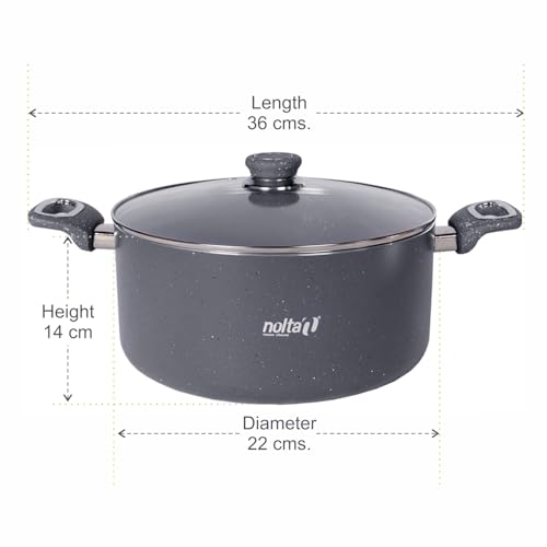 Image of Nolta Granite Biryani Pot (3.5L) Induction Cookware, 1yr Replace-Guarantee, ISI Certified, PFOA-Free Non-Toxic Nonstick 5 Layer Coating Biriyani Handi (22cm, Grey)