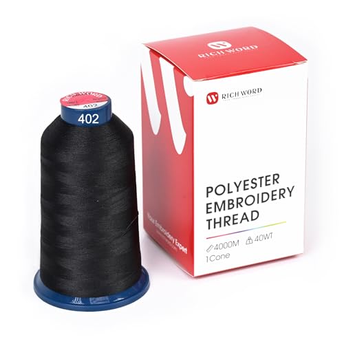 Poolin Richword Black Embroidery Thread 4000M(4374Y) 40WT Polyester Thread 100 Colors Selected for Commercial Multi Needles and Single Needle Embroidery Machine 0402