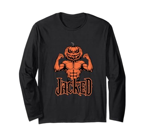 Jacked Funny Halloween Fitness Calabaza Músculos Manga Larga