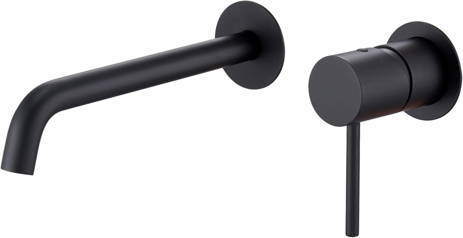 IMEX - Robinet Lavabo Noir Encastré | Robinet Encastré Salle de Bain avec Eau Froide et Chaude | Robinetterie Monocommande Lavabo Mur avec Économie D'Eau | Série Monza | Couleur Noir Mat