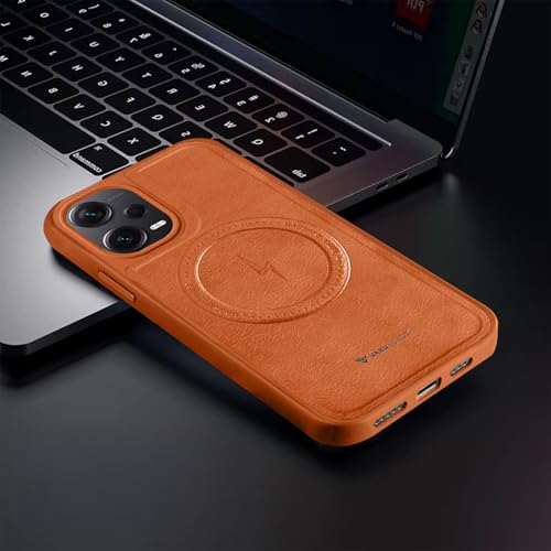 Image of Vaku Luxos Maxtron Back Cover Case for Xiaomi Redmi Note 12 Pro Leather Stitched Magnetic Magsafe TPU Shockproof Case Camera Screen Protector- Brown