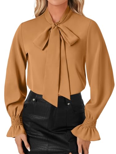 LYANER Women's Bow Tie Neck Business Work Blouse