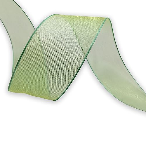 XMRIBBON Apple Green Sheer Organza Ribbon Wired 1-1/2 Inch X 25 Yards for Spring Gift Package Wrapping,Wedding,Party Decoration by XMRIBBON - Used condition - Image 2