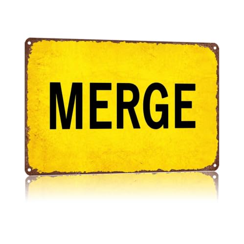 Vintage Yellow MERGE Text Metal Sign, Retro Wall Decor for Garage Man Cave
