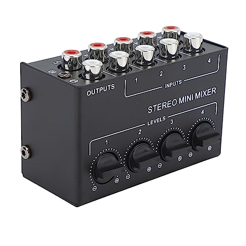 Xiuganpo CX400 Mini Mezclador Estéreo Pasivo Mezclador de Sonido Portátil de 4 Canales para Reproductor de CD Teléfono Móvil Tableta Metal Negro