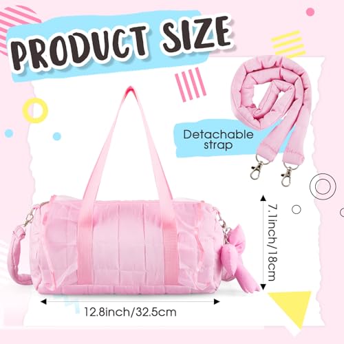 Image of 12.8 Inches Quilted Puffer Ballet Dance Bag Cute Tote Bag with Hanging Bow Pendant for Travel Dancing Dress