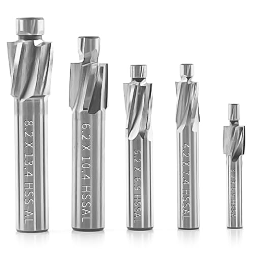 M3 M4 M5 M6 M8 Fresa Svasatore Metallo 5 Pezzi, HSS-AL 4 Taglienti Fresa Estremità per Fresatrice, Foratura Svasare Scanalata Professioni, Utensile Punte Trapano per Rame, Alluminio, Acciaio, Ghisa