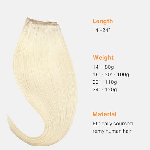 Image of DOORES Micro Beaded Weft Hair Extensions, 20 Inch Platinum Blonde 100g, Human Hair Invisible Sew in Weft Extensions for Women