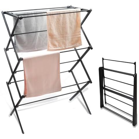YUBELLES 3 Tiers Foldable Clothes Drying Rack, Vertical Laundry Rack Portable and Collapsible for Storage Indoor Outdoor，Piano Black Cover