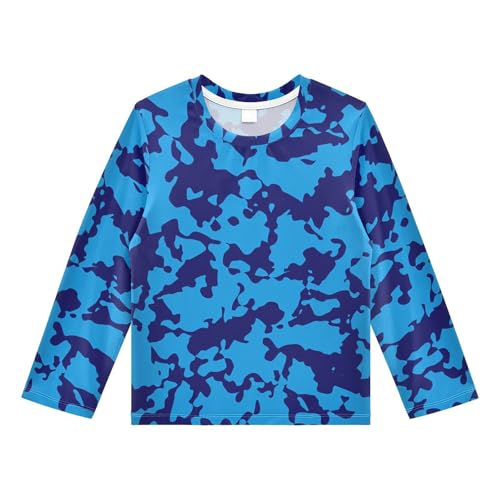 DOMIKING Blue Spot Camouflage Boys Long Sleeve Rashguard Shirt Kids Quick Dry Swim Shirt for Toddler Kid 9-10T