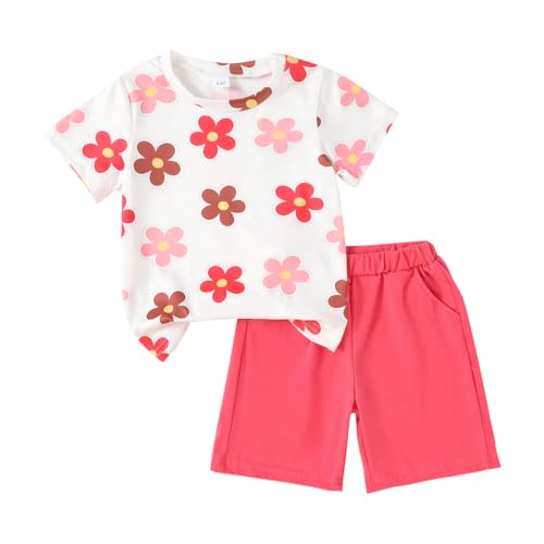 OLMRJKD Kid Toddler Girl Clothes Summer Short Sleeve Floral Tee Shirt + Shorts Summer Outfits Set(4-5T)