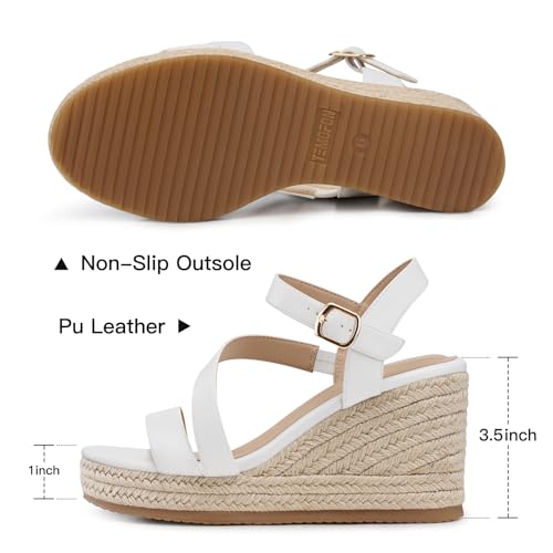 Image of TEMOFON Wedge Sandals for Women Platform: Espadrille Ankle Strap Buckle Wedge - Comfortable Dressy Summer Womens Sandals