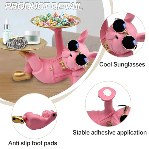 Estatua de Bulldog Francés en Resina con Bandeja Rosa miniatura 3