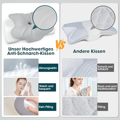 Fwiull Nackenkissen Kopfkissen, Anti Schnarch Kissen, Memory Foam Kissen Ergonomisches, Nackenstützkissen Orthopädisches, Nackenkissen Seitenschläfer für Seiten, Rücken & Bauchschläfer