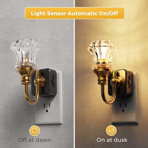 Image of L LOHAS LED Night Lights Plug into Wall, 3000K Soft White LED, Floral Night Lights with Dusk to Dawn Sensor, 0-100lm Adjustable Brightness, for Hallway Bedroom Stairway