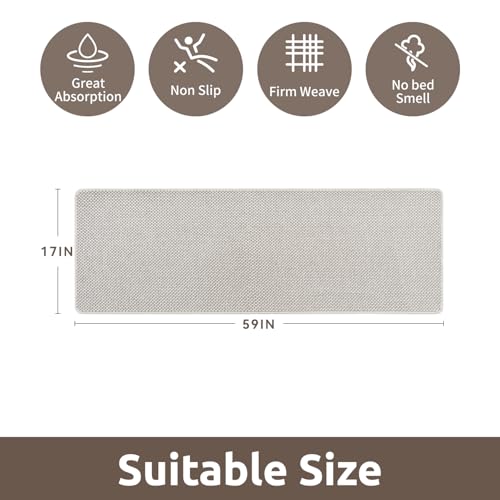 AMOAMI Chenille Bath Mat Super Absorbent Bathroom Mat Quick Dry Low Pile Bath Mats for Bathroom Washable Rubber Backed Bathroom Runners Fit Under Door, Front of Bathtub, Sink, Beige&White 17"x59" — view 2