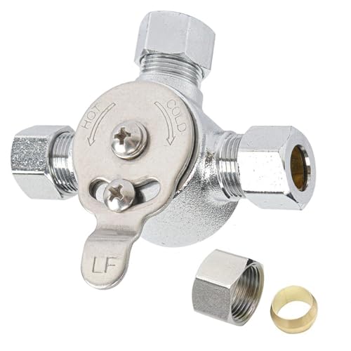 3/8" Manual Mixing Valve for Hot and Cold Water, Three-way Solid Brass Temperature Controlled Mixing Valve, for Regulating Water Temperature (with Nuts) by GXMRHWY - Used condition - CA$31.97