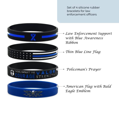 Inkstone Thin Blue Line Silicone Wristband Set With Policeman's Prayer And American Flag - Law Enforcement Jewelry Gifts Accessories For Police Officers Cops #TOP1