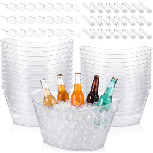 24 Set 7 L Ice Buckets with Scoop and Tong Plastic Oval Storage Tub,Clear by meekoo - Used condition - US$102.24