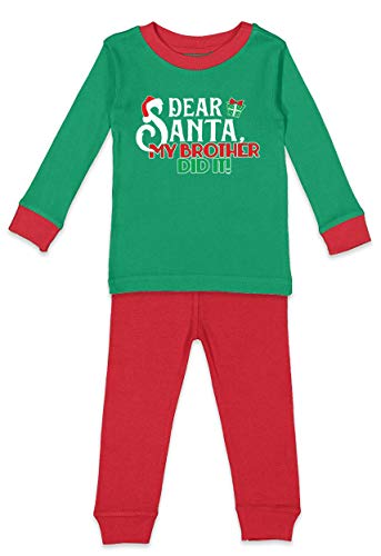 Dear Santa My Brother Did It! - Christmas Infant/Toddler Shirt & Pants Set (Kelly & Red Top/Red Bottoms, 18 Months)