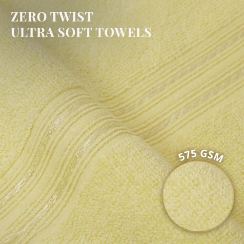 Image of LANE LINEN 575 GSM 100% Cotton Large Size Bath Towel - Elfin Yellow | Zero-Twist Weave, Extra-Large 75x150cm, Quick Dry & Absorbent, Suits Bath, Gym & Travel