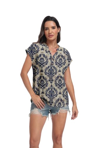 Lepunuo Womens Blouses Dressy Casual Trendy Summe Dressy Casual Tops Formal Button Down Cap Sleeve V Neck Shirts — view 3