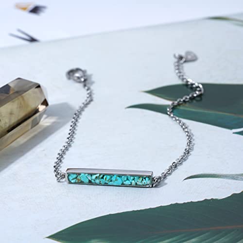 Lauren-Spencer Turquoise Bracelet For Women Adjustable Stainless Steel Chain Bracelet Dainty Simple Malachite Sodalite Turquoise Gemstone Charm Bracelets For Women Teen Girls Jewelry Gift (Bar Charm Green Turquoise Bracelet) #TOP1