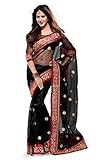 Mirchi Fashion Women's Net Zari Wedding Party Wear Indian Saree Free Size Black