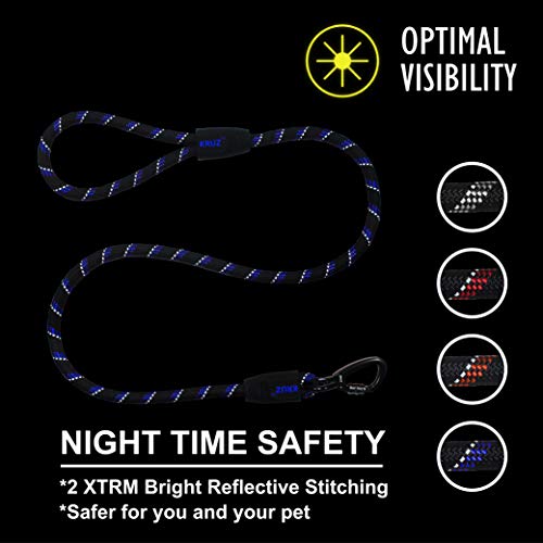 Kruz Reflective Dog Leash - KZROPE5060-L8L - Soft Silicone Grip - Click & Lock Snap - Pet Walking, Running, Training - Heavy-Duty, Durable Rope - Security, Control and Comfort - Orange - 1/2" x 5 FT - Thumbnail 3