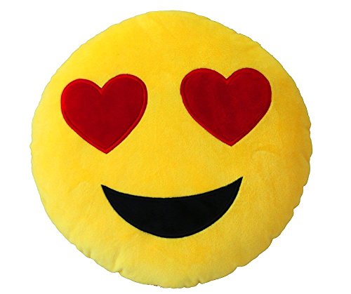 Dolphineshow Premium Quality 35cm Yellow Round Emoji Love Pillow Stuffed Heart Eyes Emoji Pillow