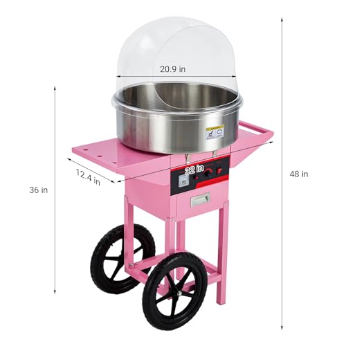 Commercial Cotton Candy Machine with Cart, Stainless Steel 21-Inch Bowl, Adjustable Temperature, Sugar Scoop and Storage Drawer, Perfect for Parties and Events by MilleLoom - Image 2