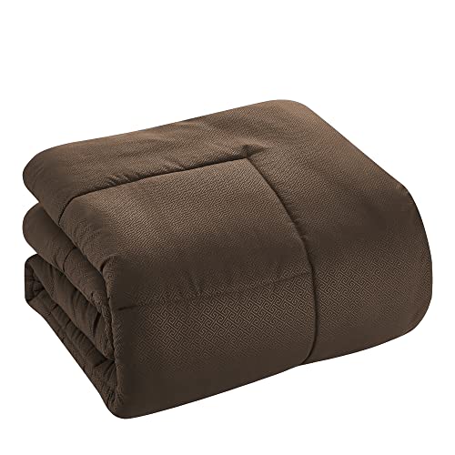 Image of King Size Comforter Set 8 Piece Bed in a Bag with Bed Skirt, Fitted Sheet, Flat Sheet, 2 Pillowcases, 2 Pillow Shams, King, Greek Key Chocolate
