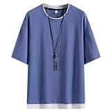 [Mifish] 夏服 メンズ tシャツ 半袖 無地 重ね着風 大きいサイズ ゆったり 五分袖 柔らかい肌触り 涼しい