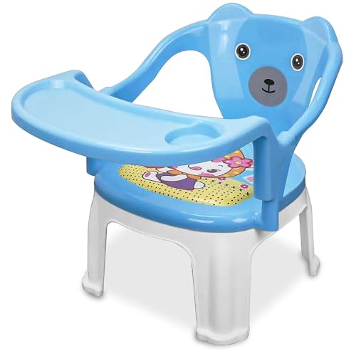 TONY STARK BABY bPlastic Chu-Chu squeak sound Feeding Chair with Removable Tray || Soft Cushion Seat & High Backrest with Teddy Bear Design Study Tabl