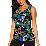 canottiera da donna, vestibilità asciutta, per palestra, atletica, corsa, allenamento, canotta da donna con collage geometrico astratto, nero, s