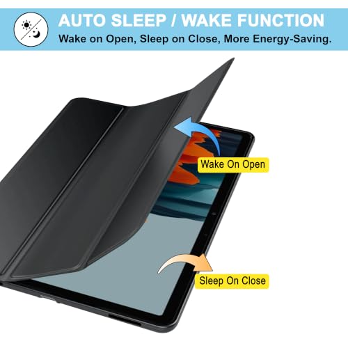 Image of CEDO Smart Case for Samsung Tab S7+ Plus / S8+ Plus (12.4 in) Tri-Fold Flip Folio Cover | Pencil Holder | Auto Wake-Up /Sleep Mode | Multi View Angles Stand TPU Backcover (Black)