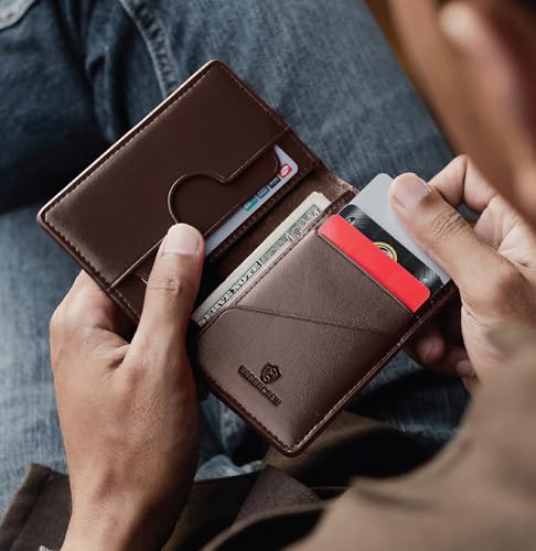 URBAN CREW® Genuine Leather Wallet for Men | Slim Bifold RFID Blocking Card Holder with ID Window & Cash Pocket | Minimalist Wallet for Everyday Use (Brown)4