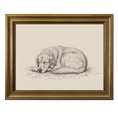 HISPACE Vintage Framed Wall Art for Living Room,8x10 Inch Dog Sketch Canvas Print for Living Room Bedroom Decor,Unique Gift Wall Decor for Friends and Family